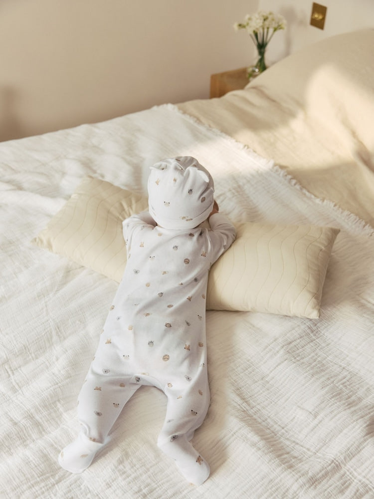 White Born in 2026 Baby Sleepsuit & Hat Set (0-9mths)