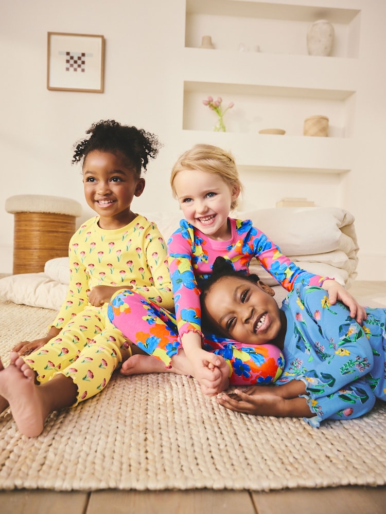 Pink/Blue Bright Floral Snuggle Pyjamas 3 Pack (9mths-16yrs)