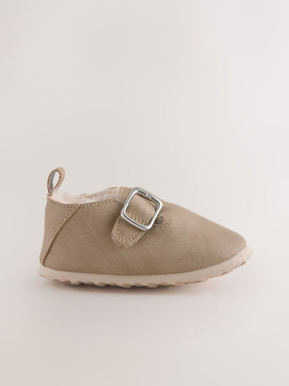 Beige Baby Faux Fur Lined Clog Shoes (0-24mths)