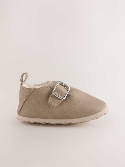 Beige Baby Faux Fur Lined Clog Shoes (0-24mths)