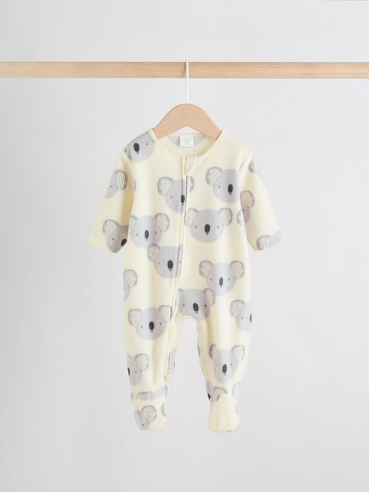 Grey Baby Micro Fleece Two Way Zip Sleepsuits 2 Pack