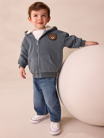Charcoal Grey Borg Lined Zip Through Hoodie (3mths-7yrs) Immediate