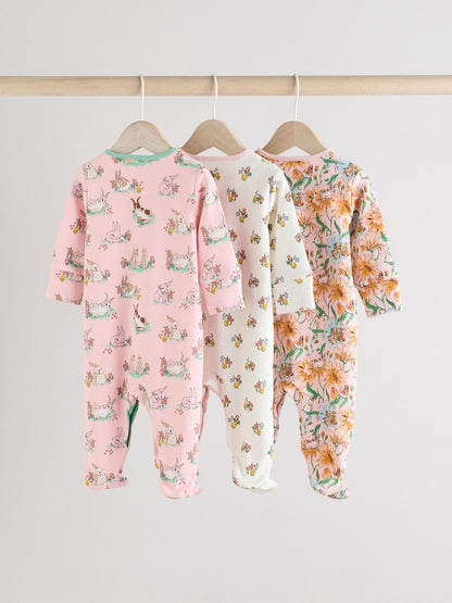 Pink/Ecru Cath Kidston Floral Baby 100% Cotton Sleepsuits 3