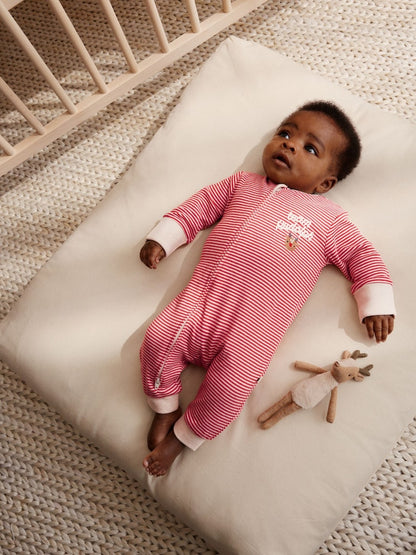 Red Baby Christmas Sleepsuits 3 Pack (0mths-3yrs)