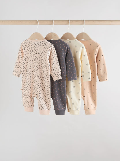 Monochrome Leopard And Cherry Print Two Way Zip Baby Sleepsuits 4 Pack (0mths-3yrs)