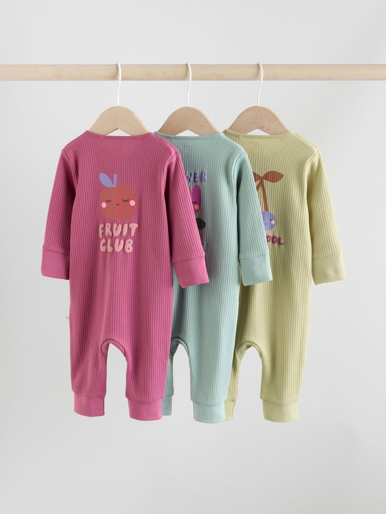Multi Flower Two Way Zip Baby Sleepsuits 3 Pack (0mths-3yrs)