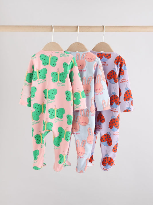 Bright Two Way Zip Sleepsuits 3 Pack (0-2yrs)