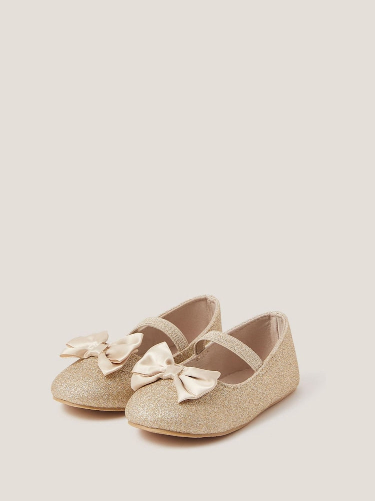 Monsoon Gold Baby Bow Glitter Walker Shoes