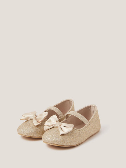Monsoon Gold Baby Bow Glitter Walker Shoes