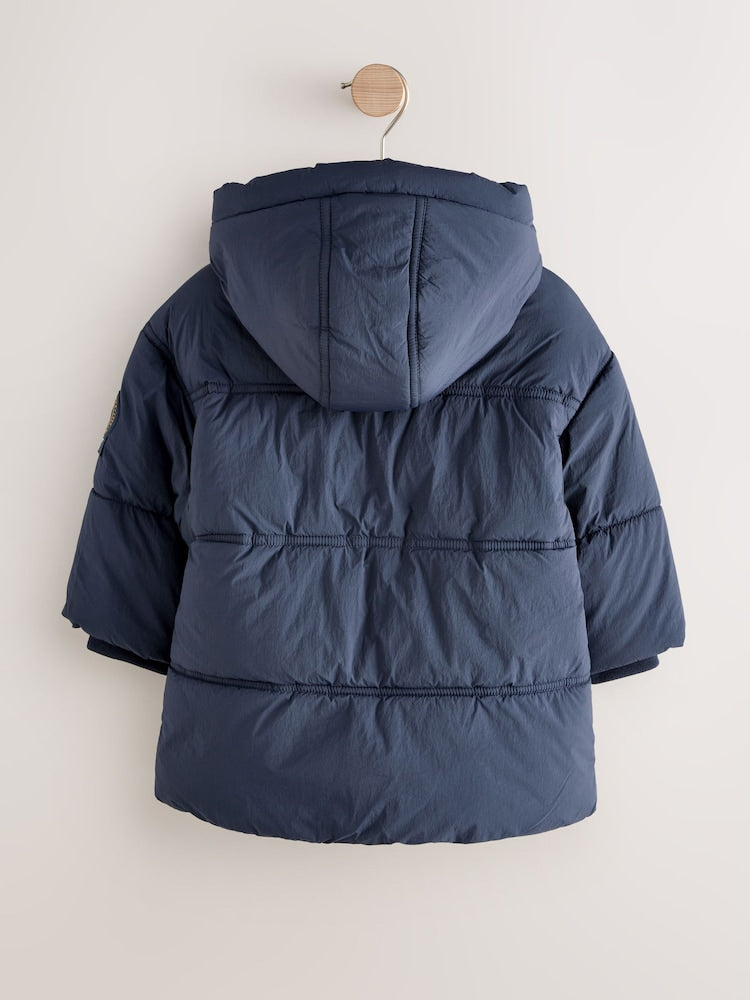 Navy Borg Lined Padded Shower Resistant Coat (3mths-7yrs)