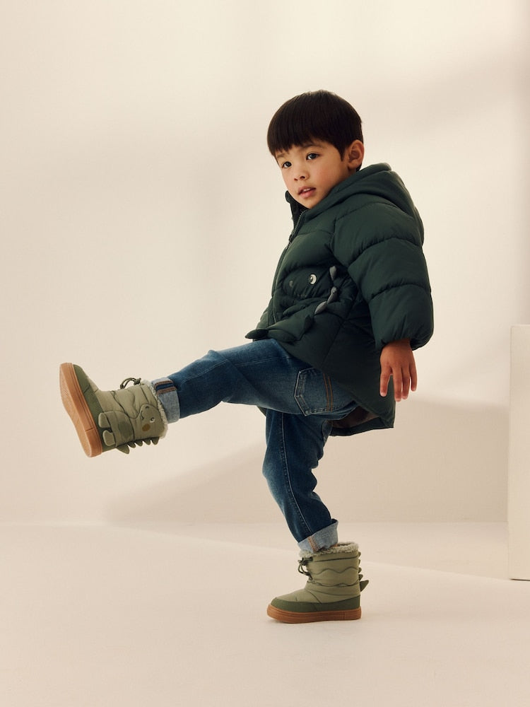 Khaki Green Dinosaur Pocket Padded Coat (3mths-7yrs)