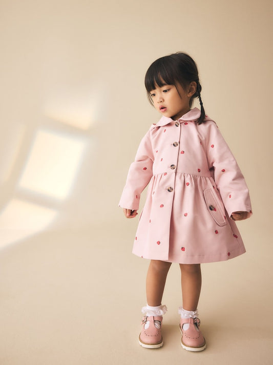 Pink Embroidery Shower Resistant Button Front Coat