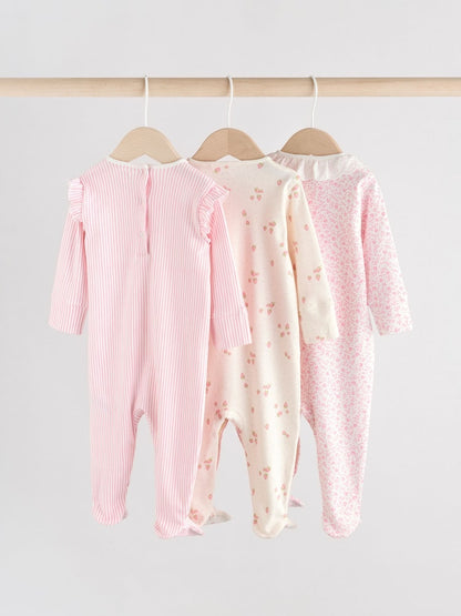 Pink Collar 3 Pack Baby Sleepsuits (0-2yrs)