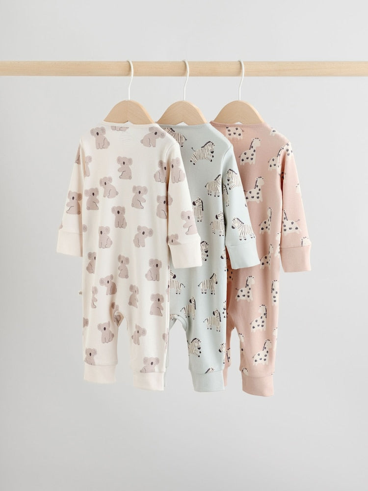 Mint Green Two Way Zip Baby Footless Sleepsuits 3 Pack (0mths-3yrs)