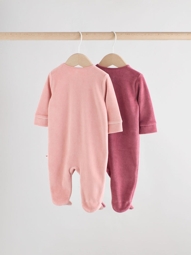 Pink Velour Baby Sleepsuits 2 Pack (0mths-2yrs)