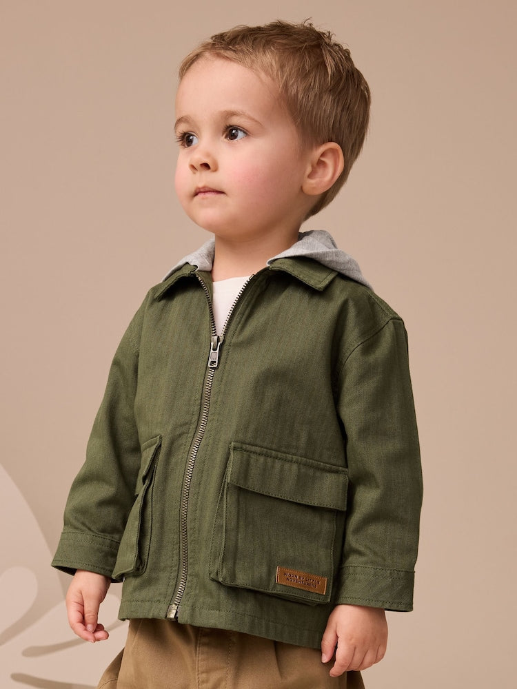 Khaki Green Hooded Overshirt and T-Shirt Set 2 Piece (3mths-7yrs)