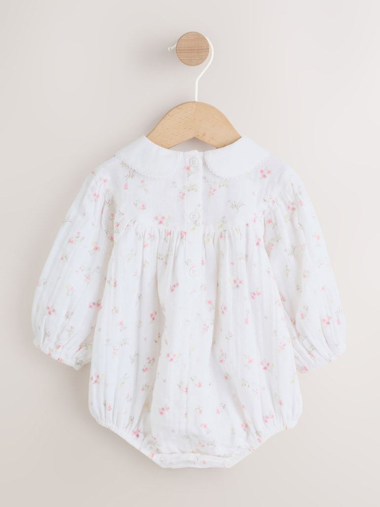 White/Pink Ditsy Baby Bloomer Rompers Set 2 Piece with Tights (0mths-3yrs)