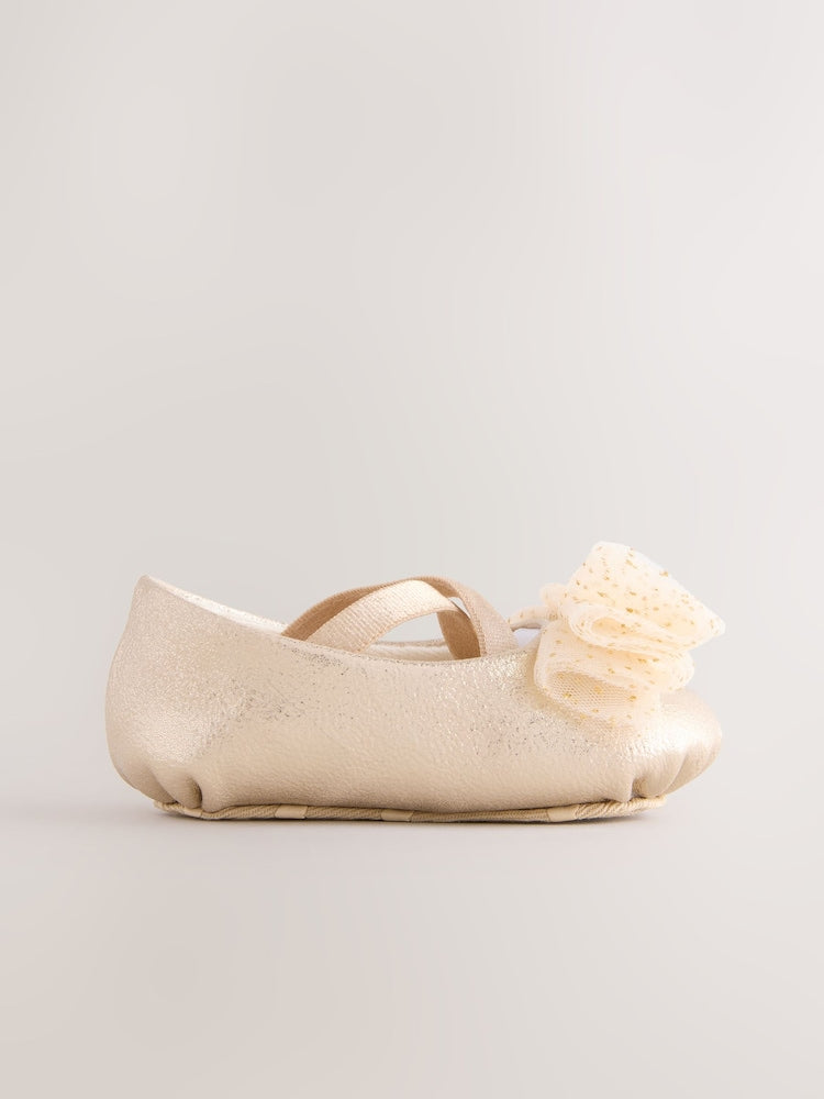 Gold Baby Bow Occassion Shoes (0-18mths)