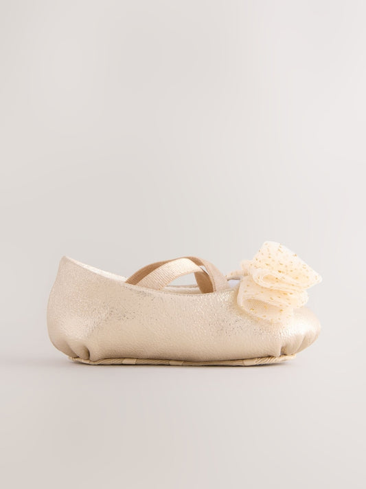Gold Baby Bow Occassion Shoes (0-18mths)