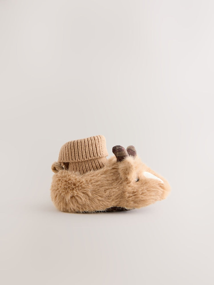 Tan Brown Hamish The Highland Cow Baby Sock Top Boots (0-18mths)