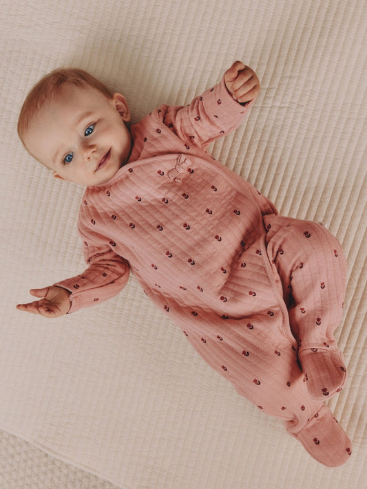 Pink/Cream Quilted Baby Sleepsuits 2 Pack