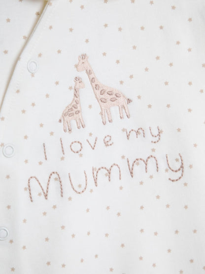 JoJo Maman Bébé Cream Spotted Organic Cotton 'I Love My Daddy' Sleepsuit