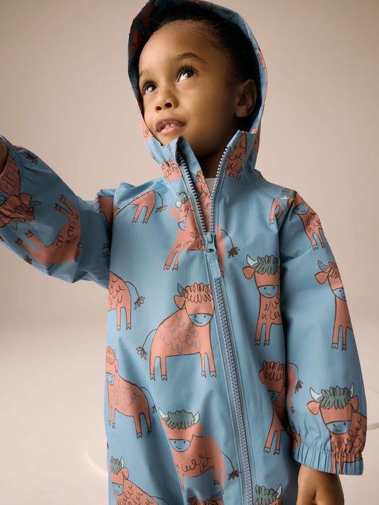 Blue Hamish Print Waterproof Fleece Lined Puddlesuit (3mths-7yrs)