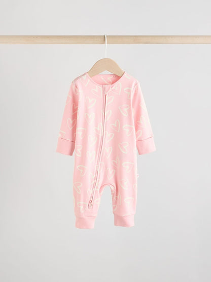 Pink Print Two Way Zip Baby Sleepsuits 4 Pack (0mths-3yrs)