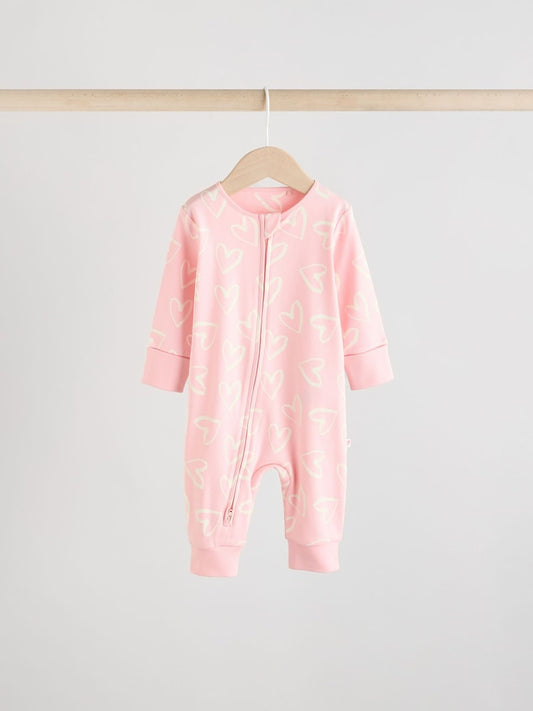 Pink Print Two Way Zip Baby Sleepsuits 4 Pack (0mths-3yrs)