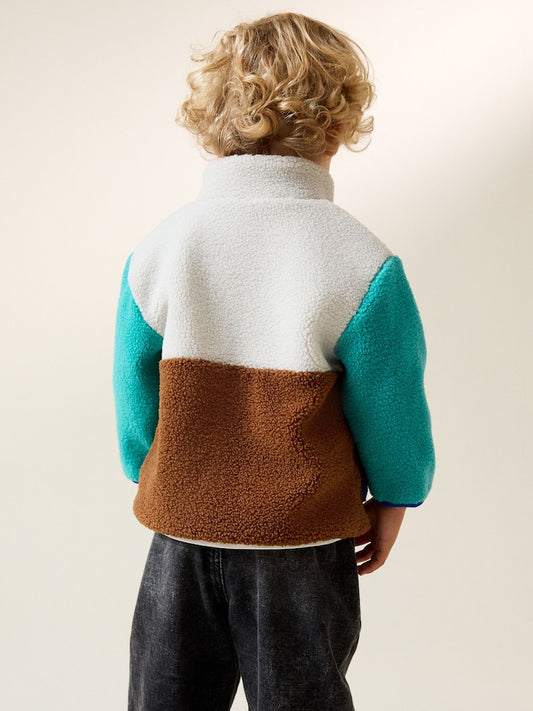 Colourblock Plain Funnel Neck Fleece Zip Through Fleece