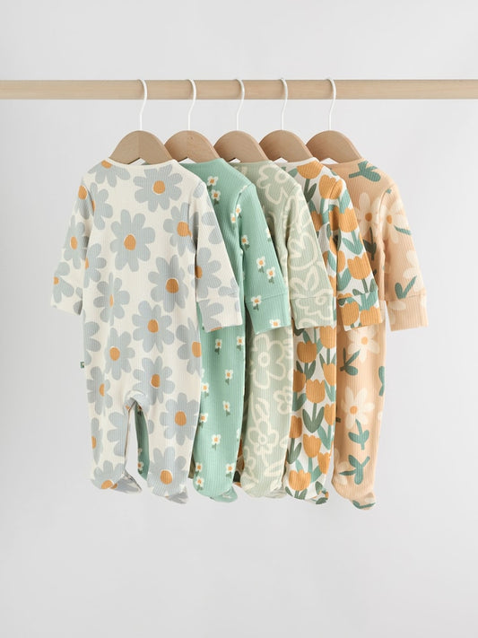 Sage Green Floral Baby Sleepsuits 5 Pack (0mths-2yrs)
