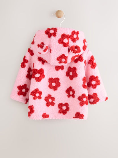 Pink Floral All Over Print Borg Hooded Baby Jacket (0mths-2yrs)