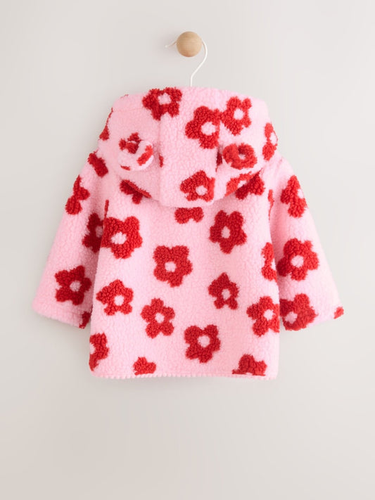 Pink Floral All Over Print Borg Hooded Baby Jacket (0mths-2yrs)