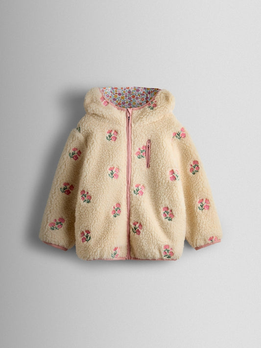 JoJo Maman Bébé Pink Floral Embroidered Reversible Fleece