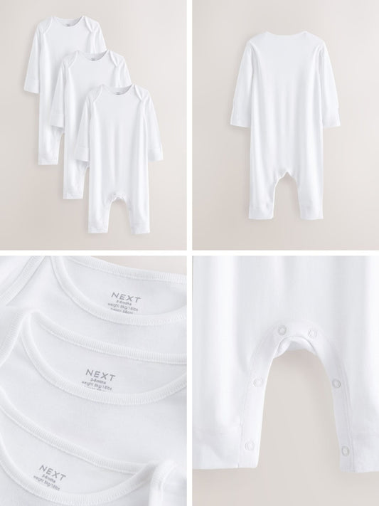 White Kind to Skin Baby Sleepsuits 3 Pack (0-2yrs)