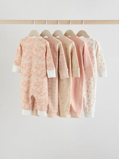 Neutral 5 Pack Two Way Zip Baby Sleepsuits (0mths-3yrs)
