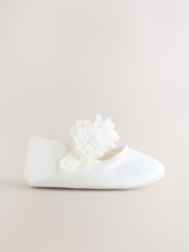 White Satin Baby Corsage Shoes (0-24mths)