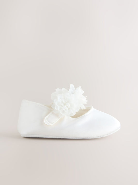 White Satin Baby Corsage Shoes (0-24mths)