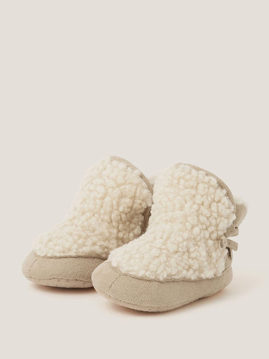 Monsoon Cream Baby Borg Bootie Shoes