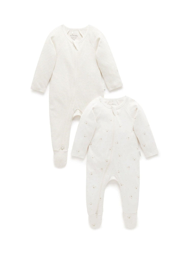 Purebaby Natural Zip Baby Sleepsuits 2 Pack