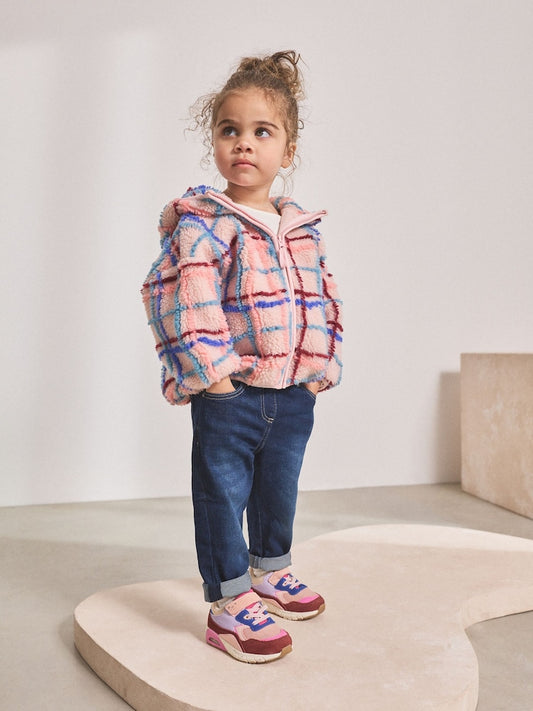 Pink Grid Print Zip Through Fleece (3mths-7yrs)