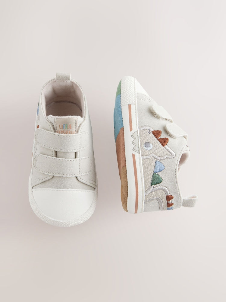 Grey Dino Two Strap Baby Trainers (0-24mths)