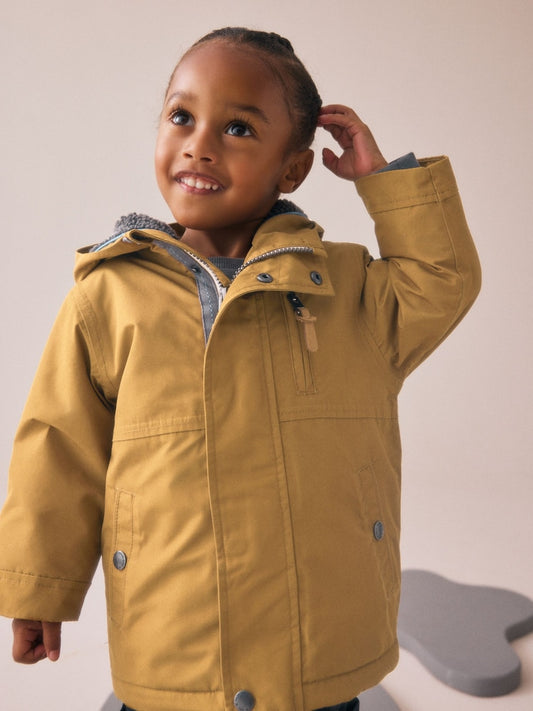 Ochre Yellow Waterproof Borg Lined Parka Coat (3mths-7yrs)