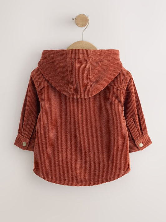 Rust Red Hooded Corduroy Overshirt & T-Shirt Set 2 Piece