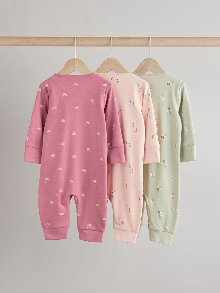 Pastel Character 3 Pack Two Way Zip Baby Sleepsuits (0mths-3yrs)