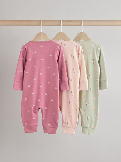 Pastel Character 3 Pack Two Way Zip Baby Sleepsuits (0mths-3yrs)