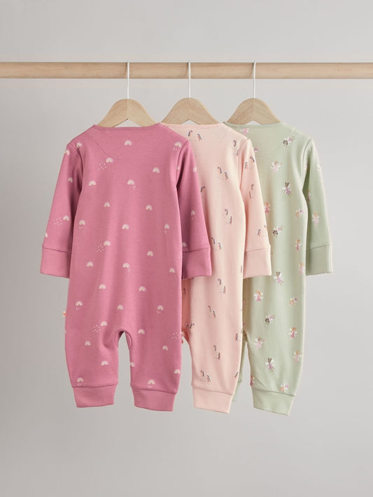 Pastel Character 3 Pack Two Way Zip Baby Sleepsuits (0mths-3yrs)