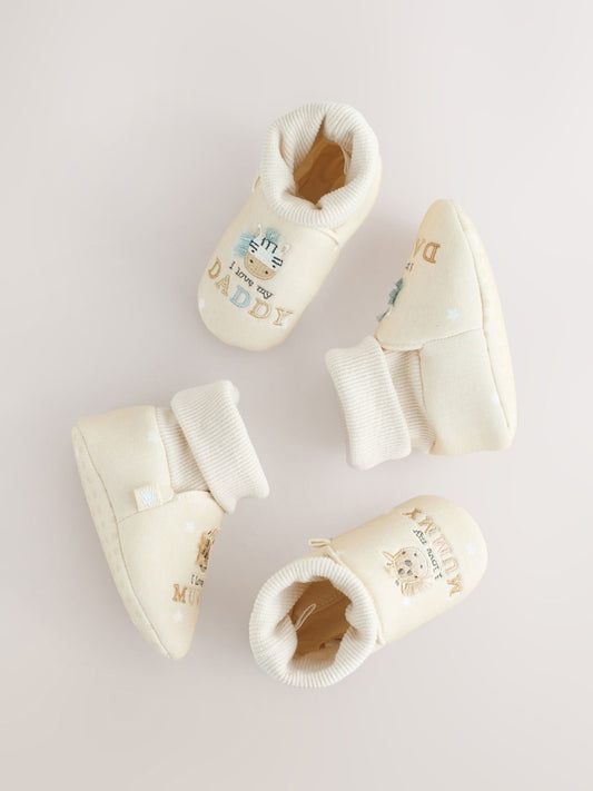 Neutral I Love Mummy/Daddy Baby Sock Top Bootie Shoes (0-18mths)
