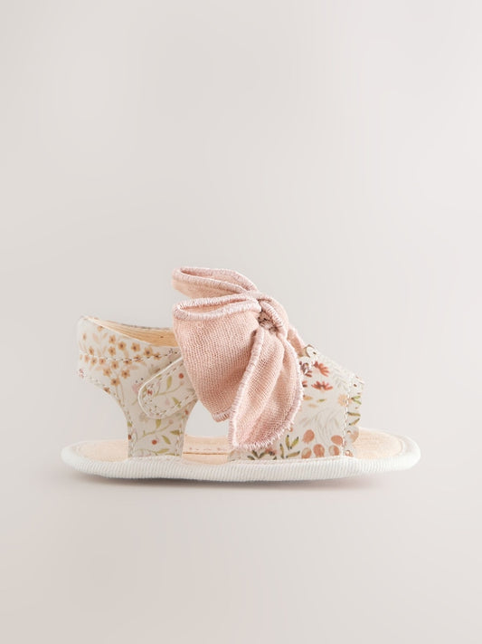 Pink Baby Bow Floral Sandals (0-24mths)