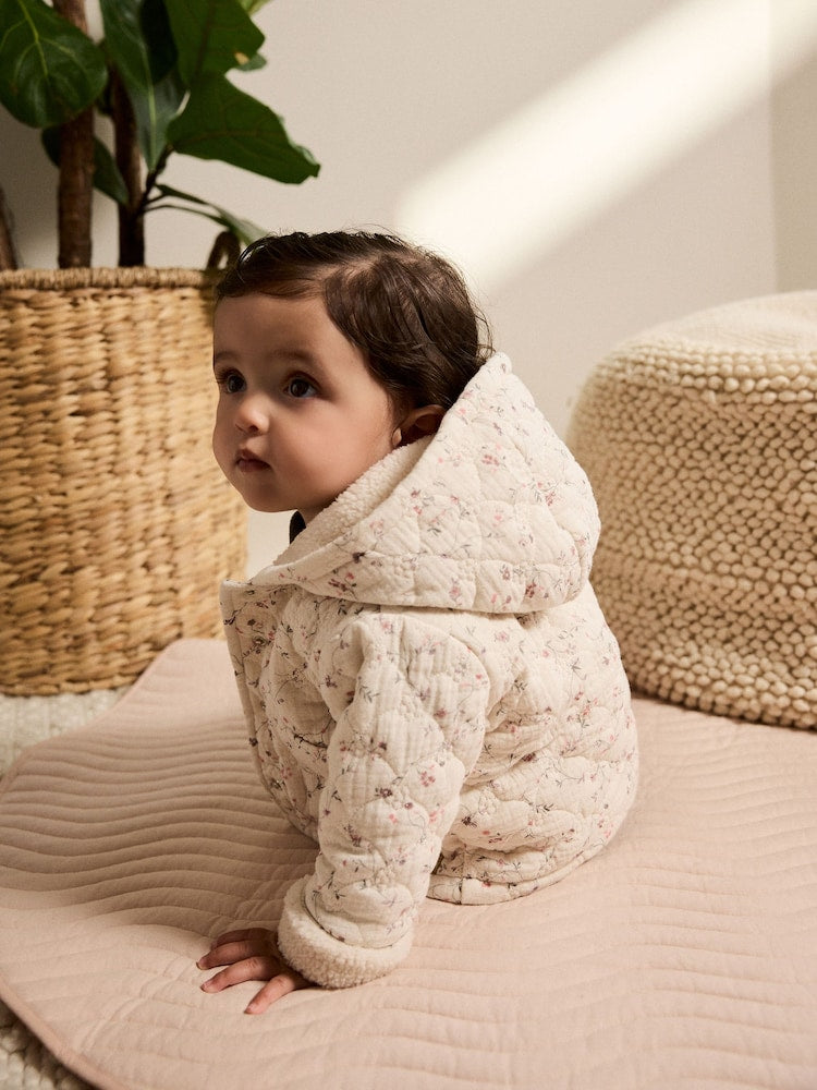 Ecru Floral Baby Crinkle Jersey Coat (0mths-2yrs)